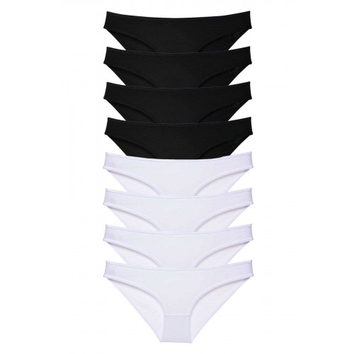 8 adet Süper Eko Set Likralı Kadın Slip Külot Siyah Beyaz