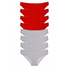 8 adet Süper Eko Set Likralı Kadın Slip Külot Kırmızı Gri 