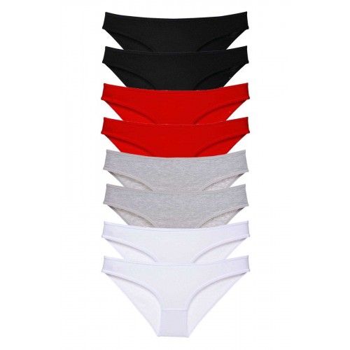 8 adet Süper Eko Set Likralı Kadın Slip Külot Siyah Kırmızı Gri Beyaz