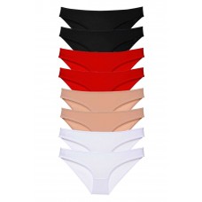 8 adet Süper Eko Set Likralı Kadın Slip Külot Siyah Kırmızı Ten Beyaz 