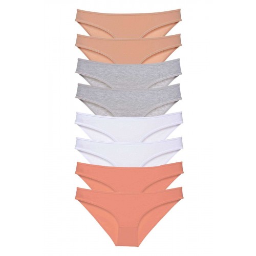 8 adet Süper Eko Set Likralı Kadın Slip Külot Ten Gri Beyaz Pudra