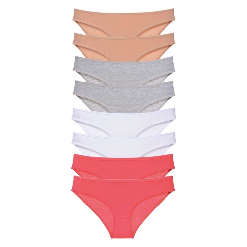 8 adet Süper Eko Set Likralı Kadın Slip Külot Ten Gri Beyaz Fuşya