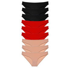 9 adet Süper Eko Set Likralı Kadın Slip Külot Siyah Kırmızı Ten 