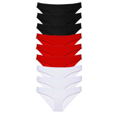 9 adet Süper Eko Set Likralı Kadın Slip Külot Siyah Kırmızı Beyaz 