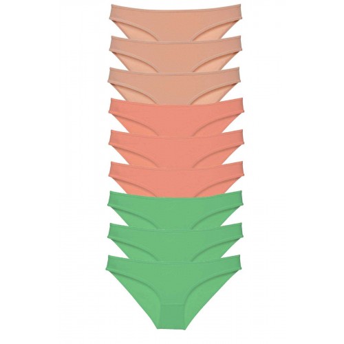 9 adet Süper Eko Set Likralı Kadın Slip Külot Ten Pudra Yeşil