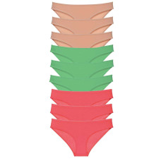 9 adet Süper Eko Set Likralı Kadın Slip Külot Ten Yeşil Fuşya 