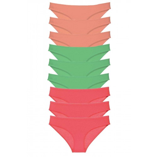 9 adet Süper Eko Set Likralı Kadın Slip Külot Pudra Yeşil Fuşya