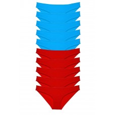 10 adet Süper Eko Set Likralı Kadın Slip Külot Kırmızı Mavi 