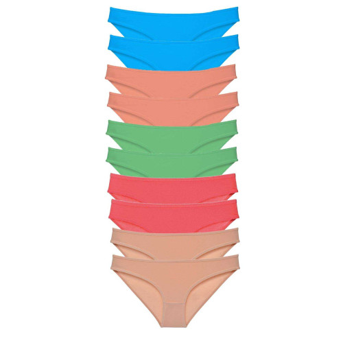 10 adet Süper Eko Set Likralı Kadın Slip Ten Pudra Yeşil Fuşya Mavi