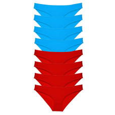 8 adet Süper Eko Set Likralı Kadın Slip Külot Kırmızı ve Mavi 