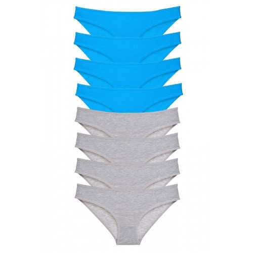 8 adet Eko Set Likralı Kadın Slip Külot Gri ve Mavi