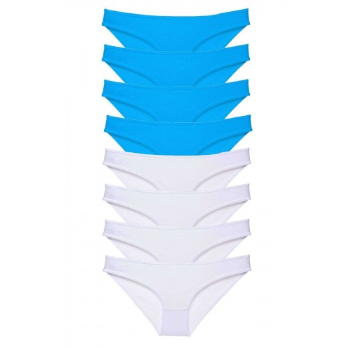 8 adet Süper Eko Set Likralı Kadın Slip Külot Beyaz ve Mavi