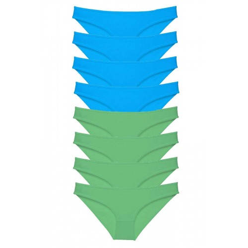 8 adet Süper Eko Set Likralı Kadın Slip Külot Yeşil ve Mavi