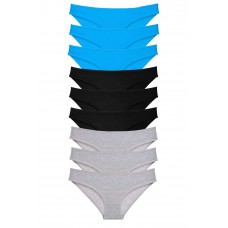 9 adet Süper Eko Set Likralı Kadın Slip Külot Siyah Gri Mavi 