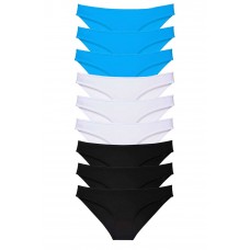 9 adet Süper Eko Set Likralı Kadın Slip Külot Siyah Beyaz Mavi 