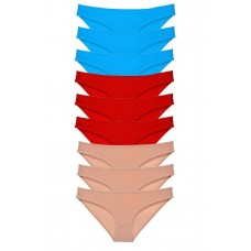 9 adet Süper Eko Set Likralı Kadın Slip Külot Kırmızı Ten Mavi 