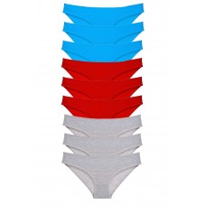 9 adet Süper Eko Set Likralı Kadın Slip Külot Kırmızı Gri Mavi 