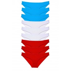 9 adet Süper Eko Set Likralı Kadın Slip Külot Kırmızı Beyaz Mavi 