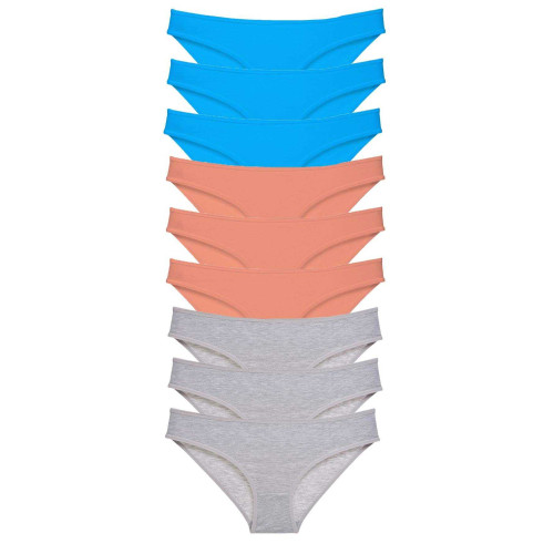 9 adet Süper Eko Set Likralı Kadın Slip Külot Pudra Gri Mavi