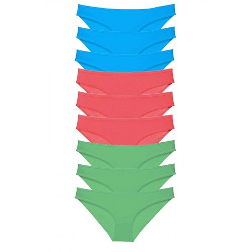 9 adet Süper Eko Set Likralı Kadın Slip Külot Yeşil Fuşya Mavi