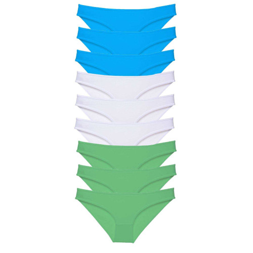 9 adet Süper Eko Set Likralı Kadın Slip Külot Yeşil Beyaz Mavi