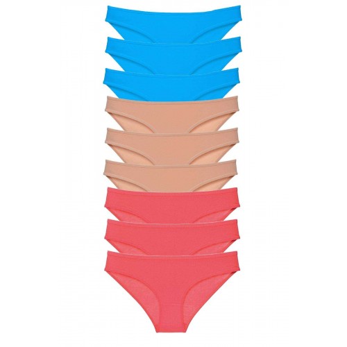 9 adet Süper Eko Set Likralı Kadın Slip Külot Fuşya Ten Mavi