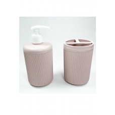 Plastik Sıvı Sabunluk ve Diş Fırçalık Set Renk Pudra 