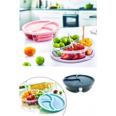 Diyet Saklama Kabı 3 Bölmeli Pratik Yuvarlak Beslenme Kahvaltı Kabı Koyu Gri 