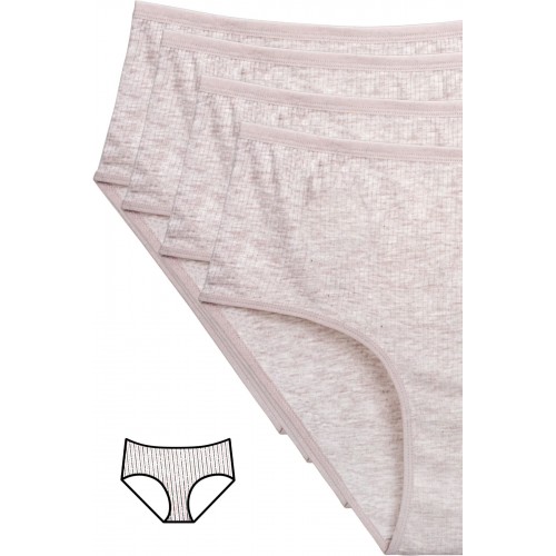 4'lü Yeni Seri Renkli Yüksek Bel Fitilli Ribana Bato Külot Kahve