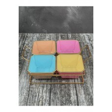 4 Bölmeli Gold Standlı Cam Kahvaltılık Çerezlik Sunumluk Renkli 