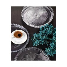 Boncuklu Sunum Tepsisi, Şeffaf Tepsi, Çay Tepsisi, Sunumluk 23 Cm 