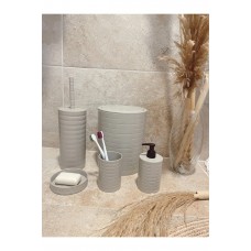 Banyo Seti 5'li Krem Çöp Kovası Wc Fırçalık Sıvı Sabunluk Katı Sabunluk 