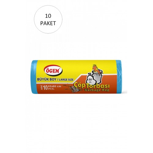Büyük Boy Çöp Torbası 65 x 80 cm 10 Lu Rulo x 10 Paket = 100 Adet (Mavi)