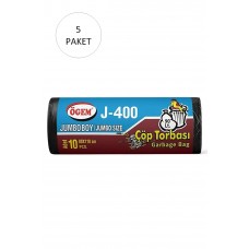 J-400 Jumbo Boy Çöp Torbası 80 x 110 cm 10 Lu Rulo x 5 Paket = 50 Adet (Siyah) 