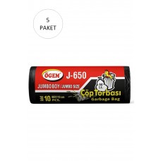 J-650 Jumbo Boy Çöp Torbası 80 x 110 cm 10 Lu Rulo x 5 Paket = 50 Adet (Siyah) 