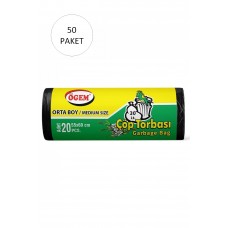 Orta Boy Çöp Torbası 55 x 60 cm 20 Li Rulo x 50 Paket = 1.000 Adet (Siyah) 