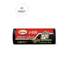 J-650 Jumbo Boy Çöp Torbası 80 x 110 cm 10 Lu Rulo x 20 Paket = 200 Adet (Siyah) 