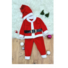 Erkek Çocuk Noel Baba Yılbaşı Kostümü Şapkalı Kemerli Bebek Kostümü 