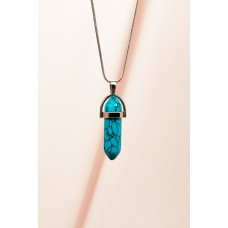 Firuze Doğal Taşı Zincirli El Yapımı Tasarımlı Kolye Uç: 3,5 cm Zincir: 20 cm Kutulu 