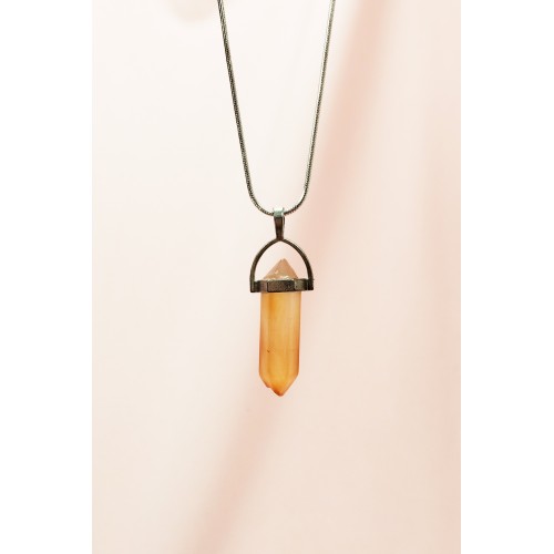 Kalsit Doğal Taşı Zincirli El Yapımı Tasarımlı Kolye Uç: 3,5 cm Zincir: 20 cm Kutulu