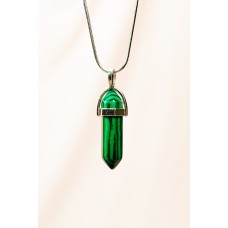 Malahit Doğal Taşı Zincirli El Yapımı Tasarımlı Kolye Uç: 3,5 cm Zincir: 20 cm Kutulu 