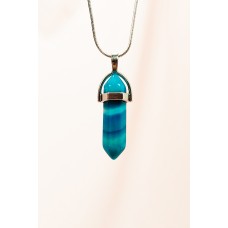 Mavi Akik Doğal Taşı Zincirli El Yapımı Tasarımlı Kolye Uç: 3,5 cm Zincir: 20 cm Kutulu 