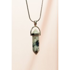 Mavi Kuvars Doğal Taşı Zincirli El Yapımı Tasarımlı Kolye Uç: 3,5 cm Zincir: 20 cm Kutulu 