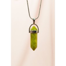 Moldavit Doğal Taşı Zincirli El Yapımı Tasarımlı Kolye Uç: 3,5 cm Zincir: 20 cm Kutulu 