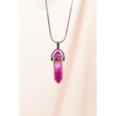 Pembe Akit Doğal Taşı Zincirli El Yapımı Tasarımlı Kolye Uç: 3,5 cm Zincir: 20 cm Kutulu 