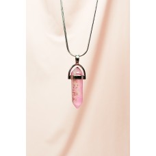 Pembe Kuvars Doğal Taşı Zincirli El Yapımı Tasarımlı Kolye Uç: 3,5 cm Zincir: 20 cm Kutulu 