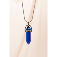 Safir Doğal Taşı Zincirli El Yapımı Tasarımlı Kolye Uç: 3,5 cm Zincir: 20 cm Kutulu 