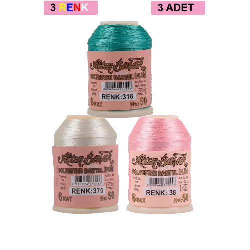 3 Adet Altınbaşak Oya ve Dantel İpi 20 gr - Royaleks - No: 375 - 038 - 316