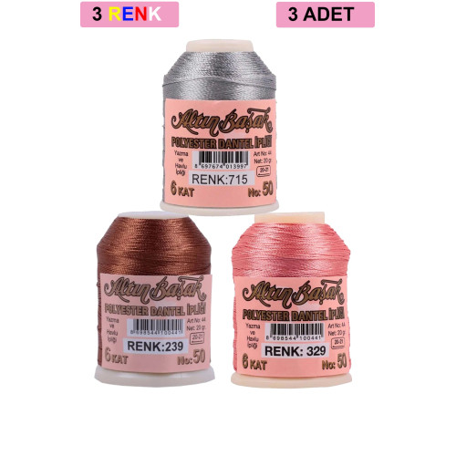 3 Adet Altınbaşak Oya ve Dantel İpi 20 gr - Royaleks - No: 239 - 329 - 715