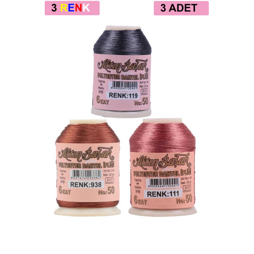 3 Adet Altınbaşak Oya ve Dantel İpi 20 gr - Royaleks - No: 938 - 111 - 119
